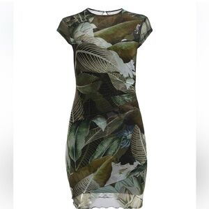Guess Green Leaf Print Mini Dress